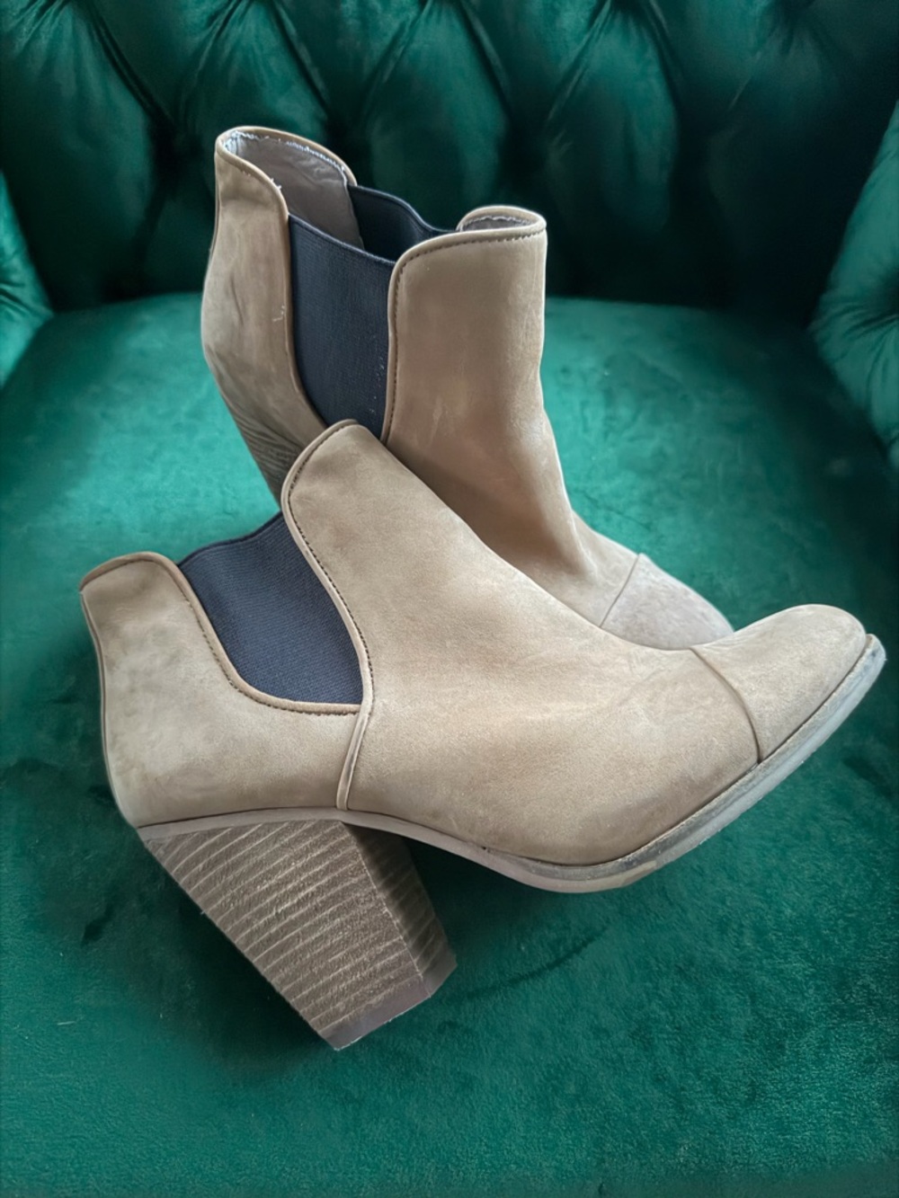 Vince Camuto Taupe Suede Chelsea Ankle Boots